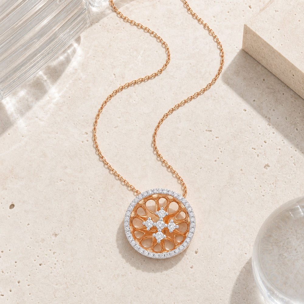 N1607 - 14K Gold Diamond Round Necklace