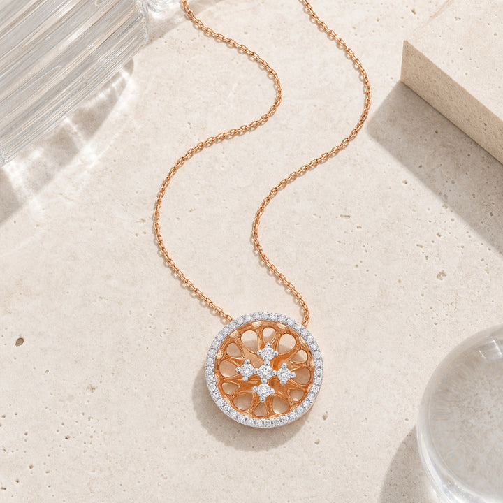 N1607 - 14K Gold Diamond Round Necklace