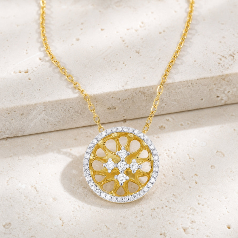 N1607 - 14K Gold Diamond Round Necklace