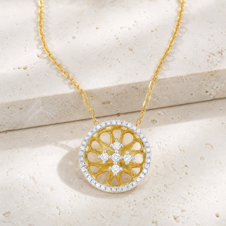 N1607 - 14K Gold Diamond Round Necklace