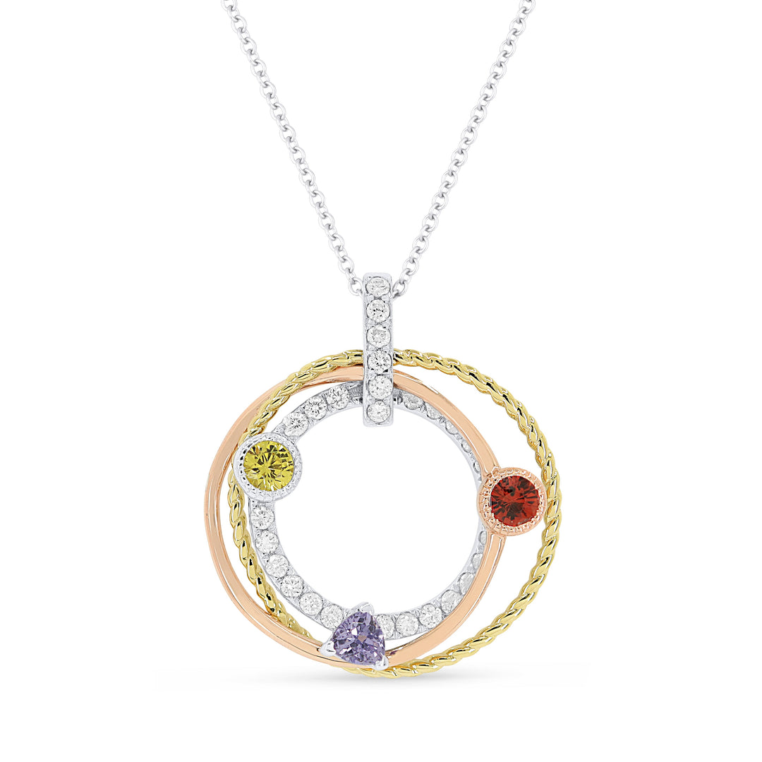Beautiful Hand Crafted 14K Tri Color Gold  Multi Colored Sapphire And Diamond Arianna Collection Pendant