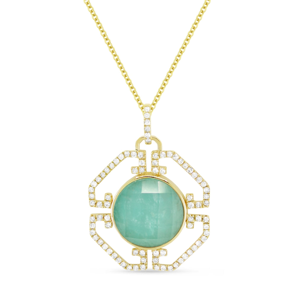 Beautiful Hand Crafted 14K Yellow Gold 10MM Amazonite And Diamond Essentials Collection Pendant
