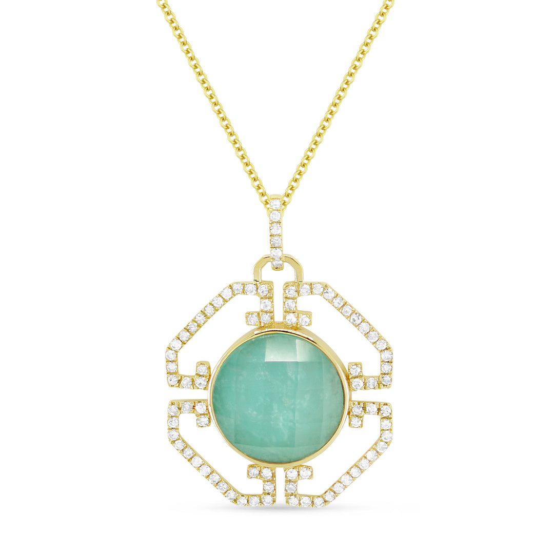 Beautiful Hand Crafted 14K Yellow Gold 10MM Amazonite And Diamond Essentials Collection Pendant