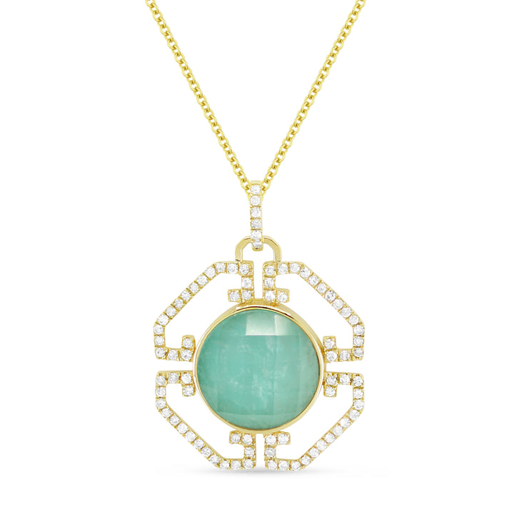 Beautiful Hand Crafted 14K Yellow Gold 10MM Amazonite And Diamond Essentials Collection Pendant