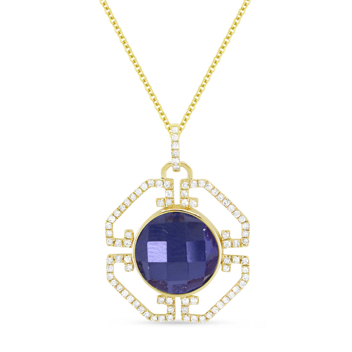 Beautiful Hand Crafted 14K Yellow Gold 10MM Created Sapphire And Diamond Essentials Collection Pendant