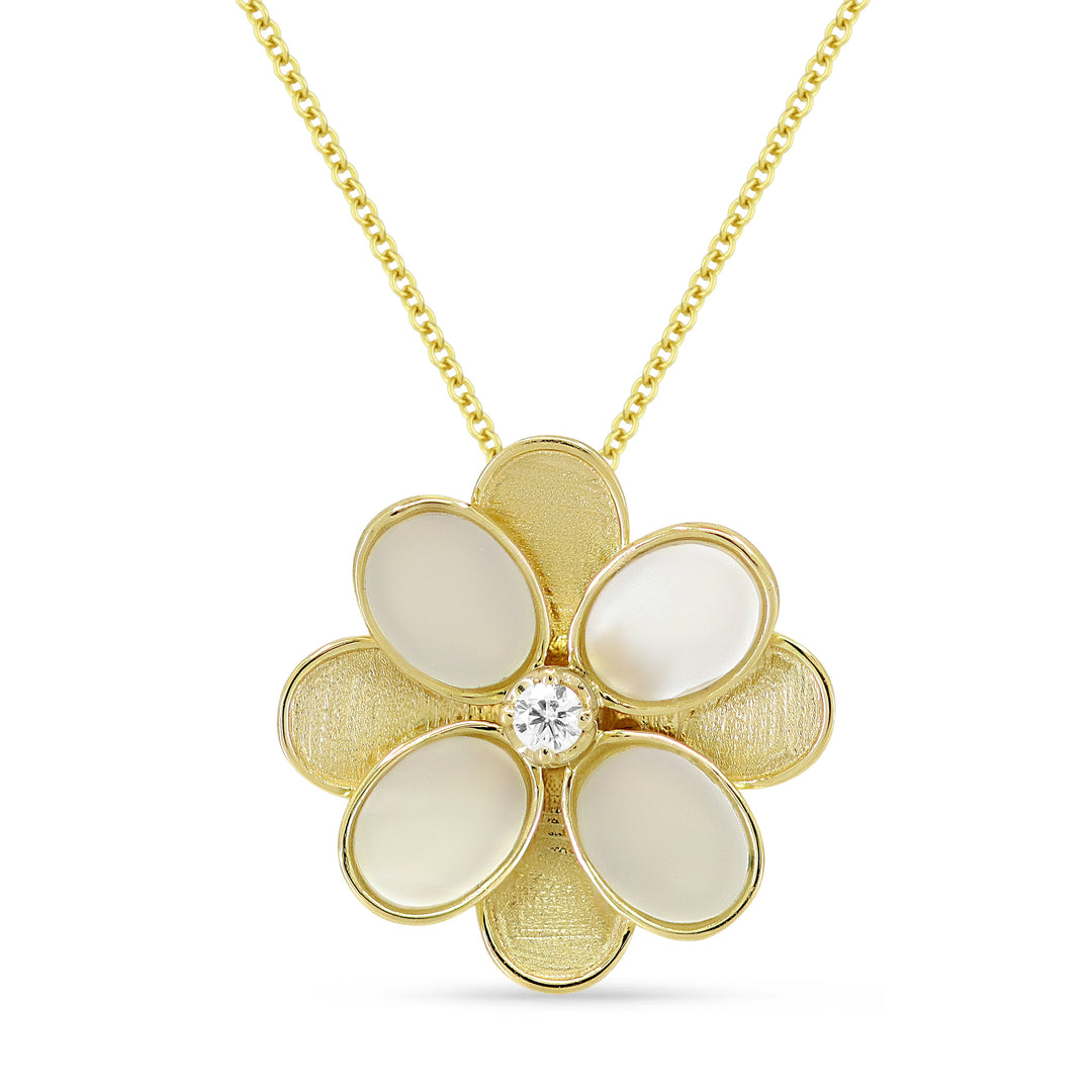 Madison L 14K Yellow Gold Mother of Pearl Flower Pendant - style N1629MOPY