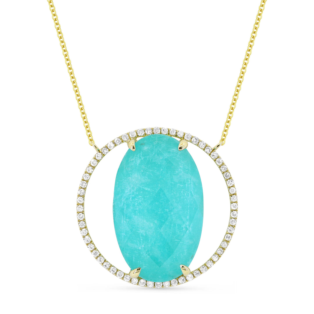 Beautiful Hand Crafted 14K Yellow Gold  Amazonite And Diamond Essentials Collection Necklace