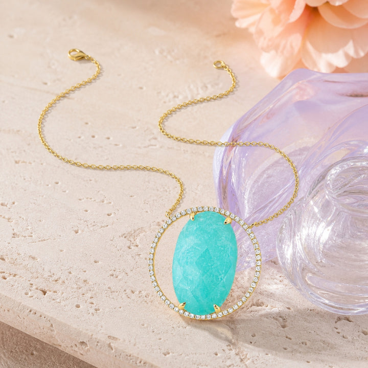 N1632 - 14K Yellow Gold Amazonite Round Necklace