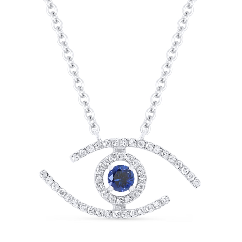 Beautiful Hand Crafted 14K White Gold 3MM Sapphire And Diamond Arianna Collection Necklace