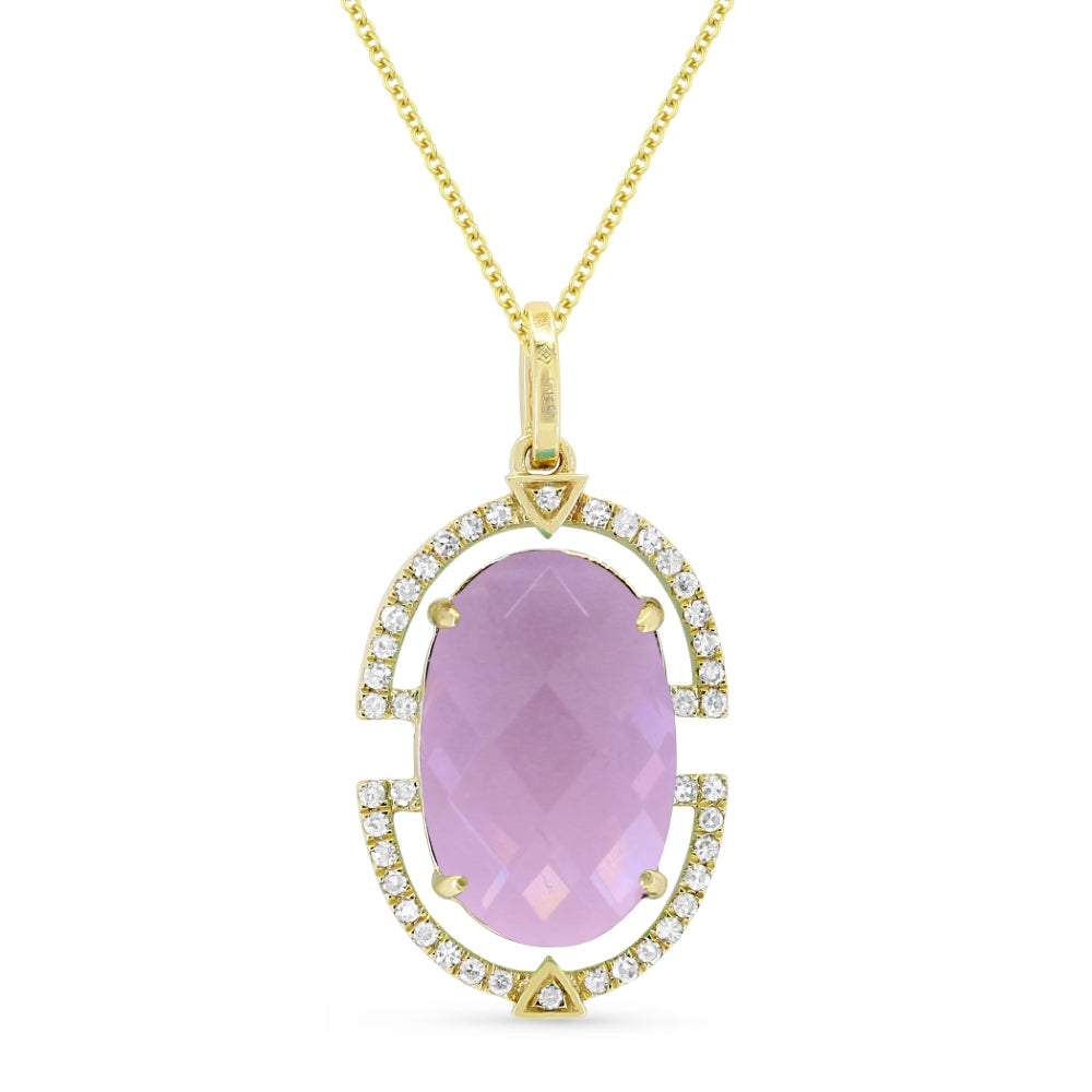 Beautiful Hand Crafted 14K Yellow Gold  Created Morganite And Diamond Essentials Collection Pendant