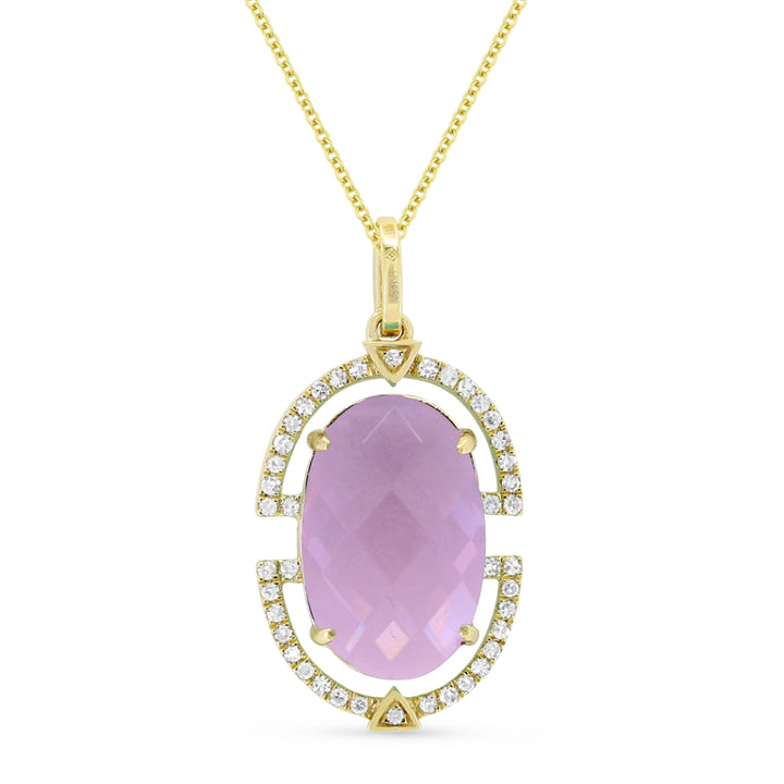 Beautiful Hand Crafted 14K Yellow Gold  Created Morganite And Diamond Essentials Collection Pendant