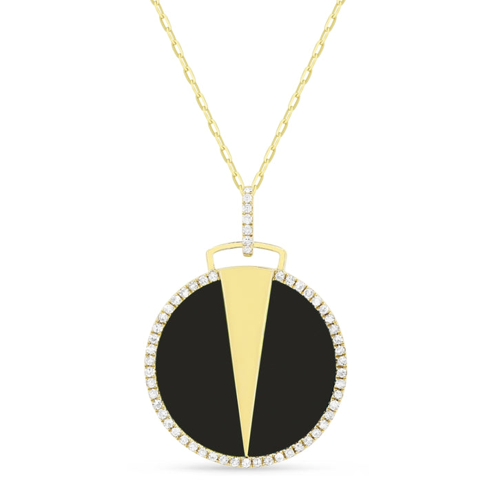 Beautiful Hand Crafted 14K Yellow Gold 18MM Black Onyx And Diamond Milano Collection Pendant