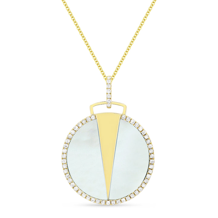 Beautiful Hand Crafted 14K Yellow Gold 18MM Mother Of Pearl And Diamond Milano Collection Necklace