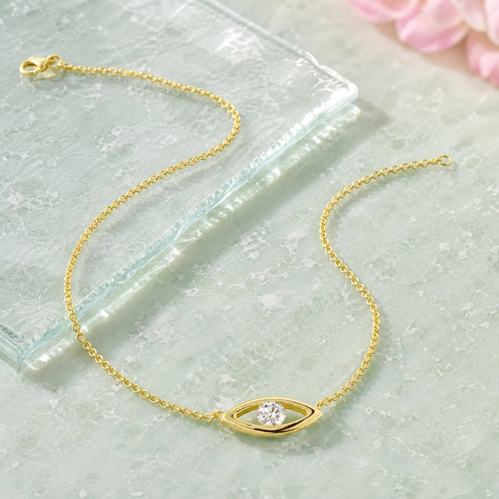 N1653 - 14K Gold Diamond Evil Eye Necklace