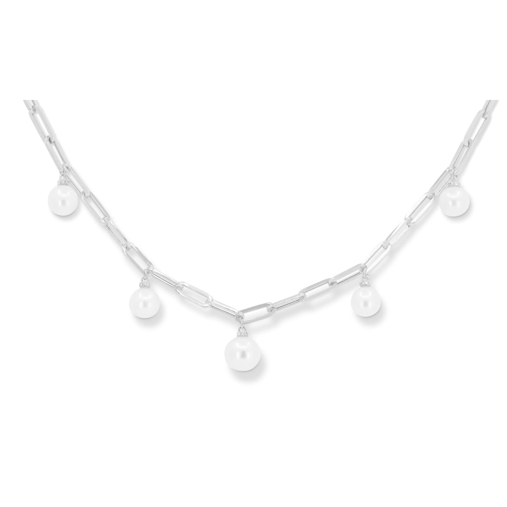 Beautiful Hand Crafted 14K White Gold  Pearl And Diamond Milano Collection Necklace