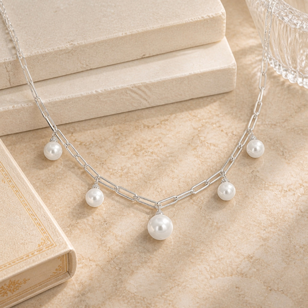 N1657 - 14K White Gold Pearl Cocktail Necklace