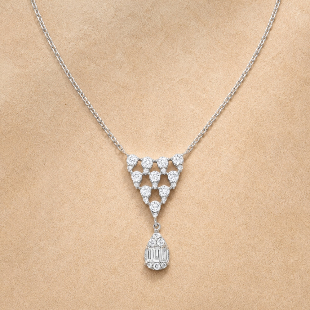 N1670 - 14K White Gold Diamond Chevron Necklace