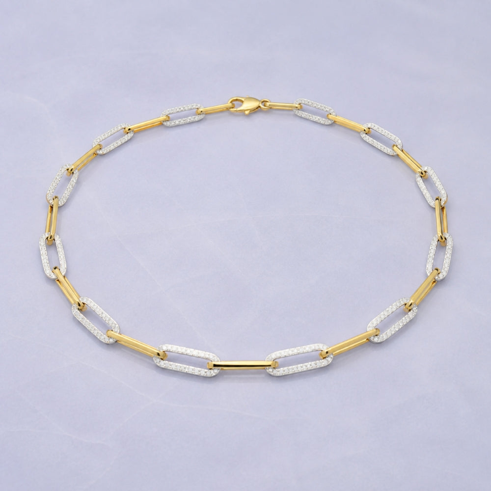 N1680 - 14K Two Tone Gold Diamond Paperclip Necklace
