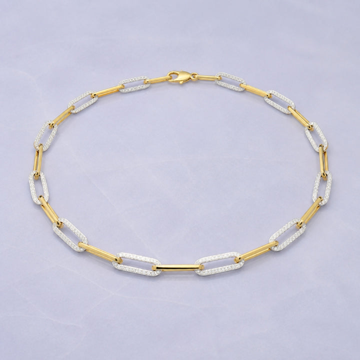 N1680 - 14K Two Tone Gold Diamond Paperclip Necklace