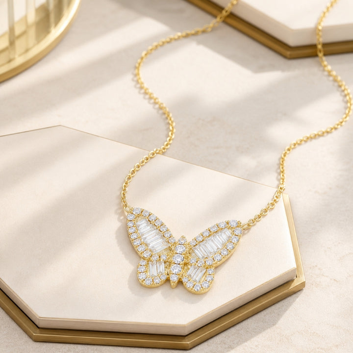 N1681 - 14K Gold Diamond Butterfly Necklace