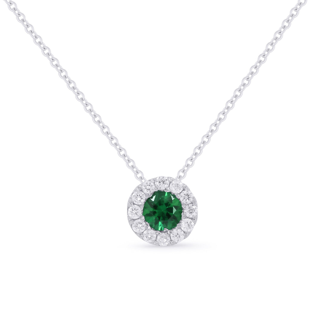 Beautiful Hand Crafted 14K White Gold 4MM Emerald And Diamond Arianna Collection Pendant
