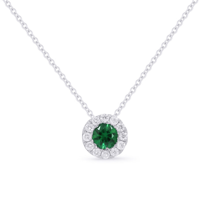 Beautiful Hand Crafted 14K White Gold 4MM Emerald And Diamond Arianna Collection Pendant