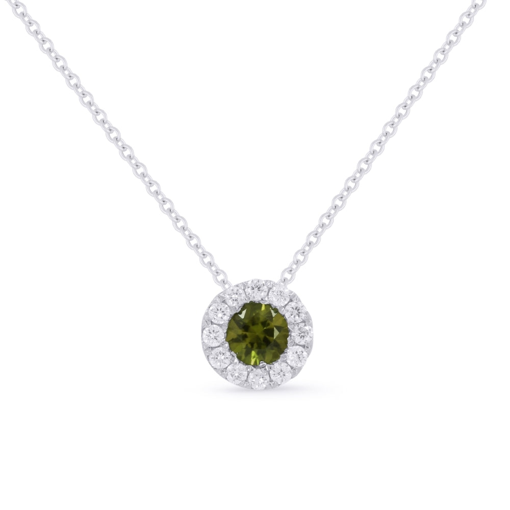 Beautiful Hand Crafted 14K White Gold 4MM Green Tourmaline And Diamond Arianna Collection Pendant