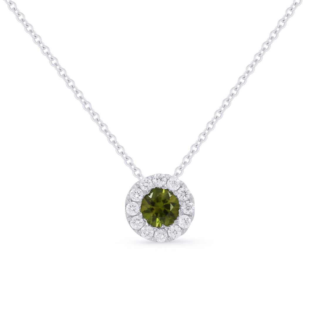 Beautiful Hand Crafted 14K White Gold 4MM Green Tourmaline And Diamond Arianna Collection Pendant