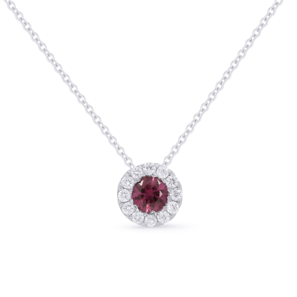 Beautiful Hand Crafted 14K White Gold 4MM Pink Tourmaline And Diamond Arianna Collection Pendant