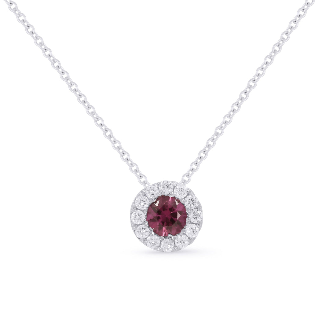 Beautiful Hand Crafted 14K White Gold 4MM Pink Tourmaline And Diamond Arianna Collection With A retail-facing Pendant