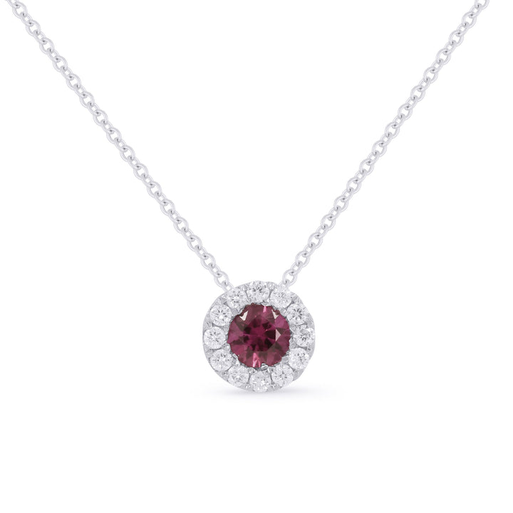 Beautiful Hand Crafted 14K White Gold 4MM Pink Tourmaline And Diamond Arianna Collection Pendant