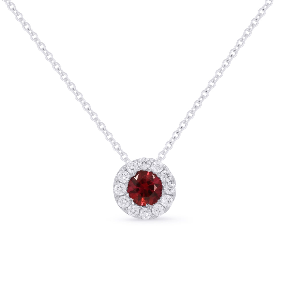 Beautiful Hand Crafted 14K White Gold 4MM Ruby And Diamond Arianna Collection Pendant