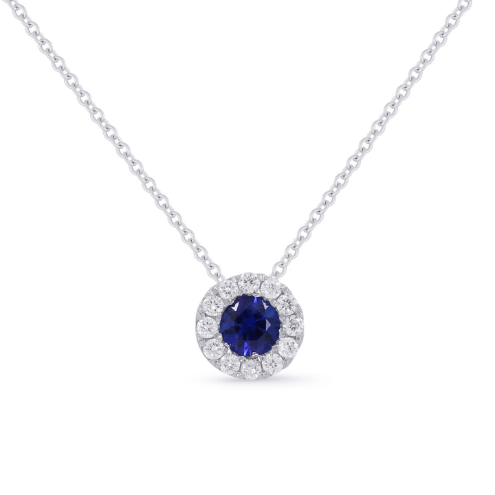 Beautiful Hand Crafted 14K White Gold 4MM Sapphire And Diamond Arianna Collection Pendant
