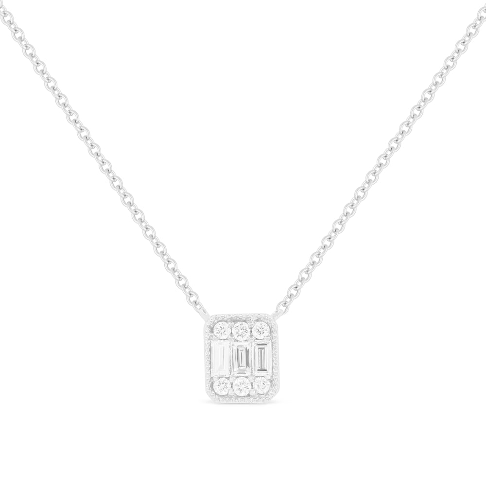 Beautiful Hand Crafted 14K White Gold White Diamond Milano Collection Necklace