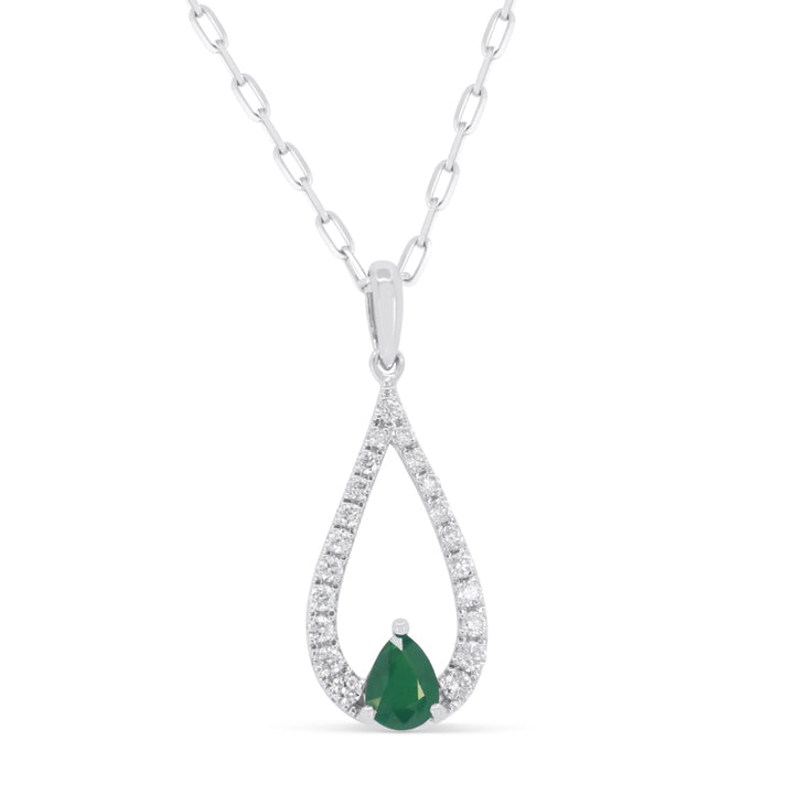Beautiful Hand Crafted 14K White Gold 3X4MM Emerald And Diamond Arianna Collection Pendant
