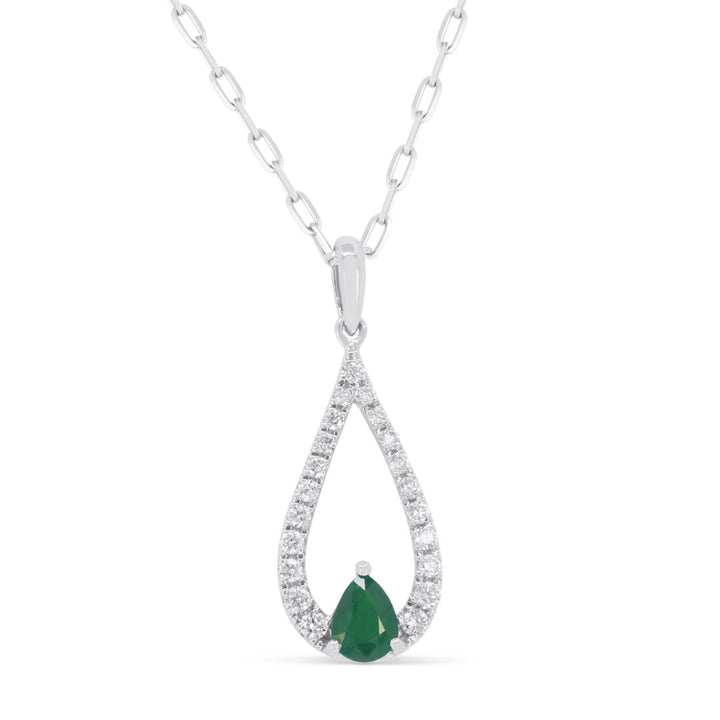 Beautiful Hand Crafted 14K White Gold 3X4MM Emerald And Diamond Arianna Collection Pendant