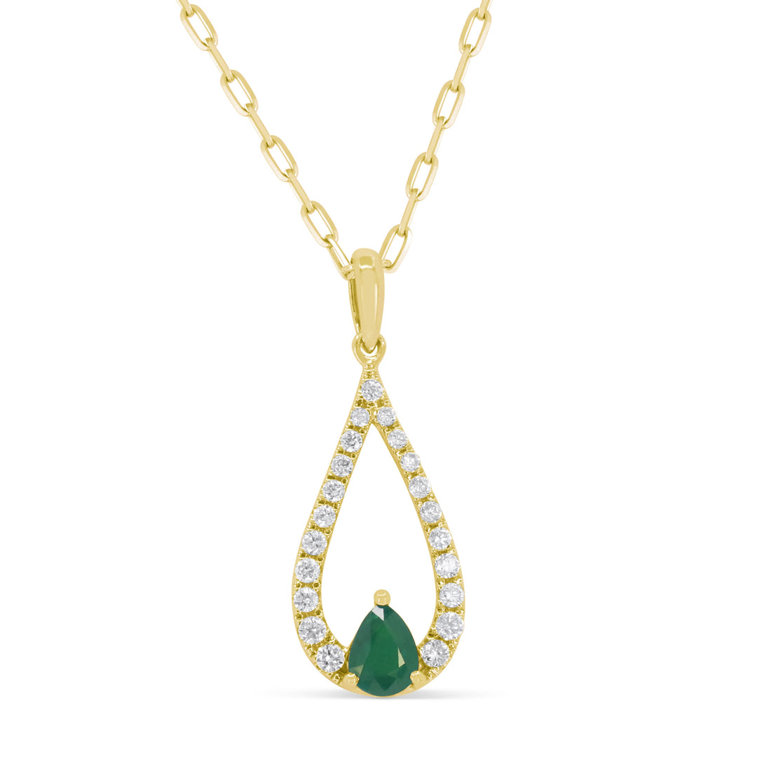 Beautiful Hand Crafted 14K Yellow Gold  Emerald And Diamond Arianna Collection Pendant