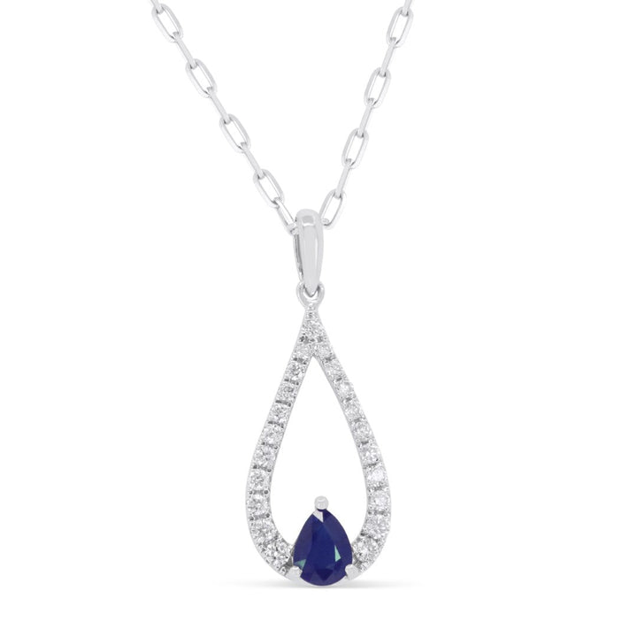 Beautiful Hand Crafted 14K White Gold 3X4MM Sapphire And Diamond Arianna Collection Pendant