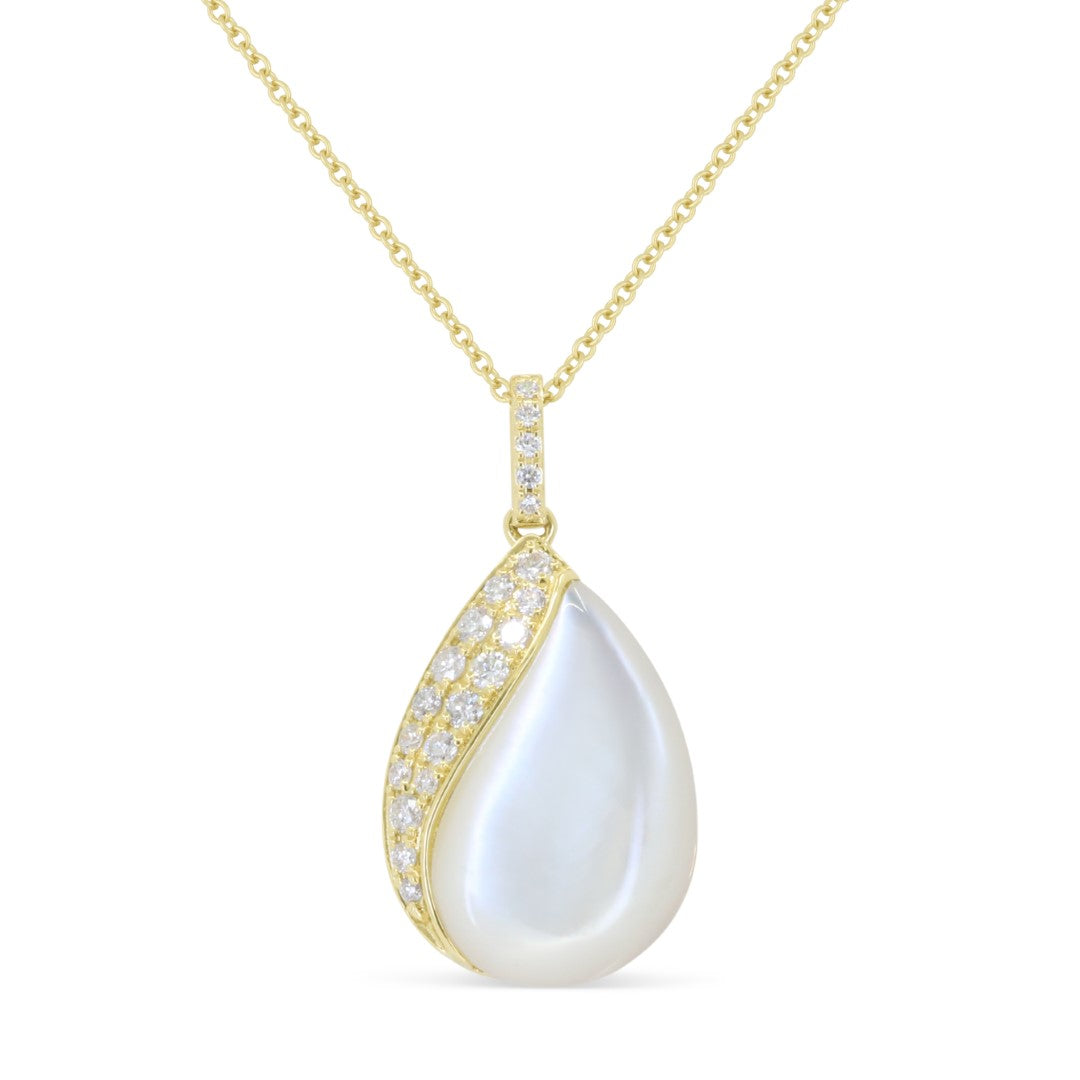 Beautiful Hand Crafted 14K Yellow Gold  Mother Of Pearl And Diamond Stiletto Collection Pendant