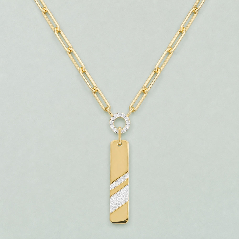 N1706 - 14K Yellow Gold Diamond Rectangle Necklace