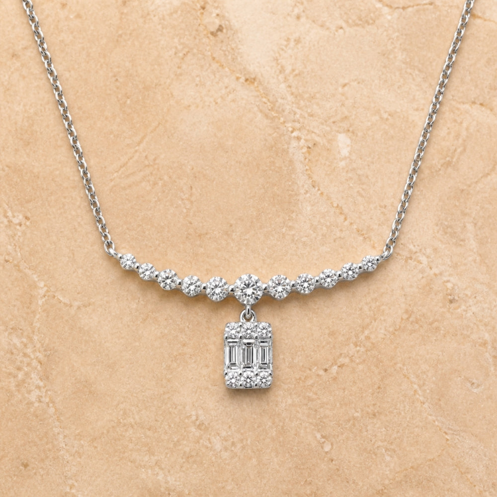 N1707 - 14K White Gold Diamond Cushion Necklace