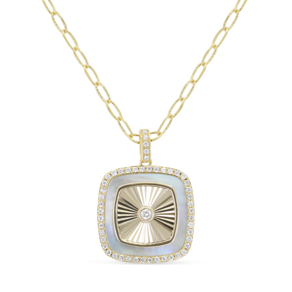 Beautiful Hand Crafted 14K Yellow Gold  Mother Of Pearl And Diamond Milano Collection Pendant
