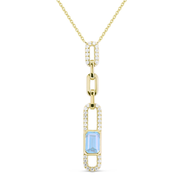 Beautiful Hand Crafted 14K Yellow Gold  Blue Topaz And Diamond Eclectica Collection Necklace