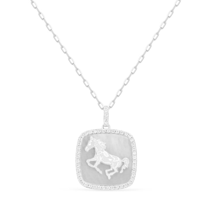 Beautiful Hand Crafted 14K White Gold  Mother Of Pearl And Diamond Milano Collection Pendant