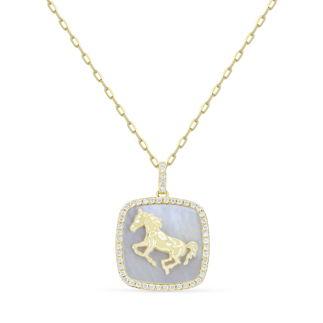Beautiful Hand Crafted 14K Yellow Gold  Mother Of Pearl And Diamond Milano Collection Pendant