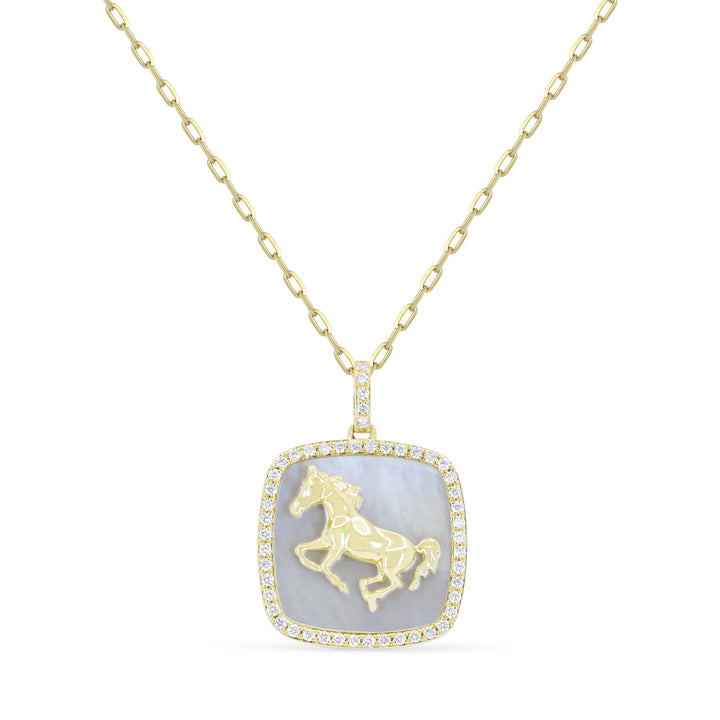 Beautiful Hand Crafted 14K Yellow Gold  Mother Of Pearl And Diamond Milano Collection Pendant