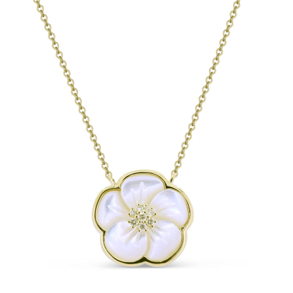 Beautiful Hand Crafted 14K Yellow Gold  Mother Of Pearl And Diamond Essentials Collection Necklace