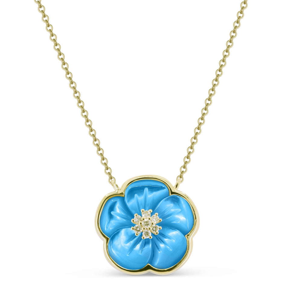 Beautiful Hand Crafted 14K Yellow Gold  Turquoise And Diamond Essentials Collection Necklace