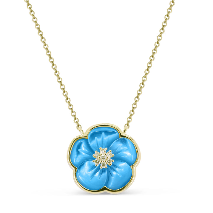 Beautiful Hand Crafted 14K Yellow Gold  Turquoise And Diamond Essentials Collection Necklace