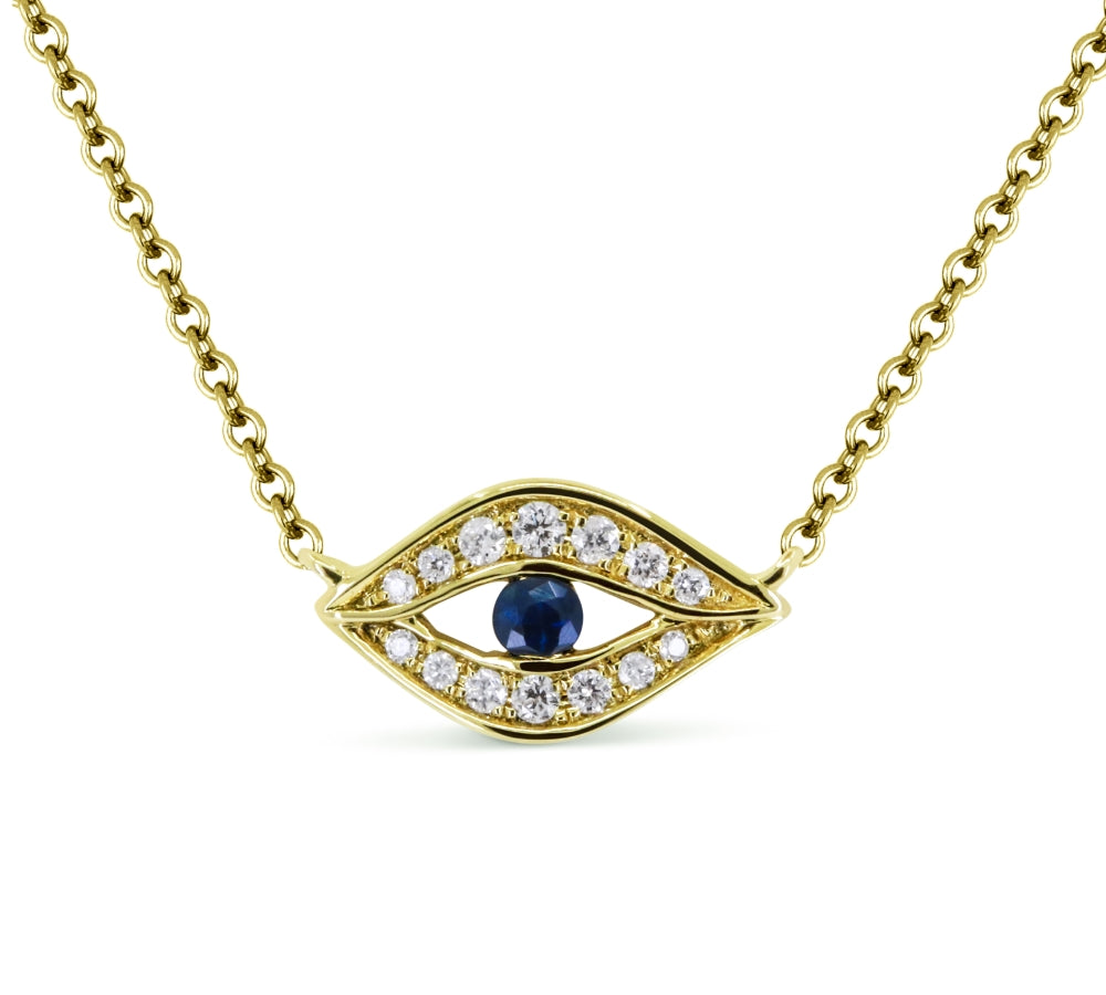 Beautiful Hand Crafted 14K Yellow Gold  Sapphire And Diamond Arianna Collection Necklace